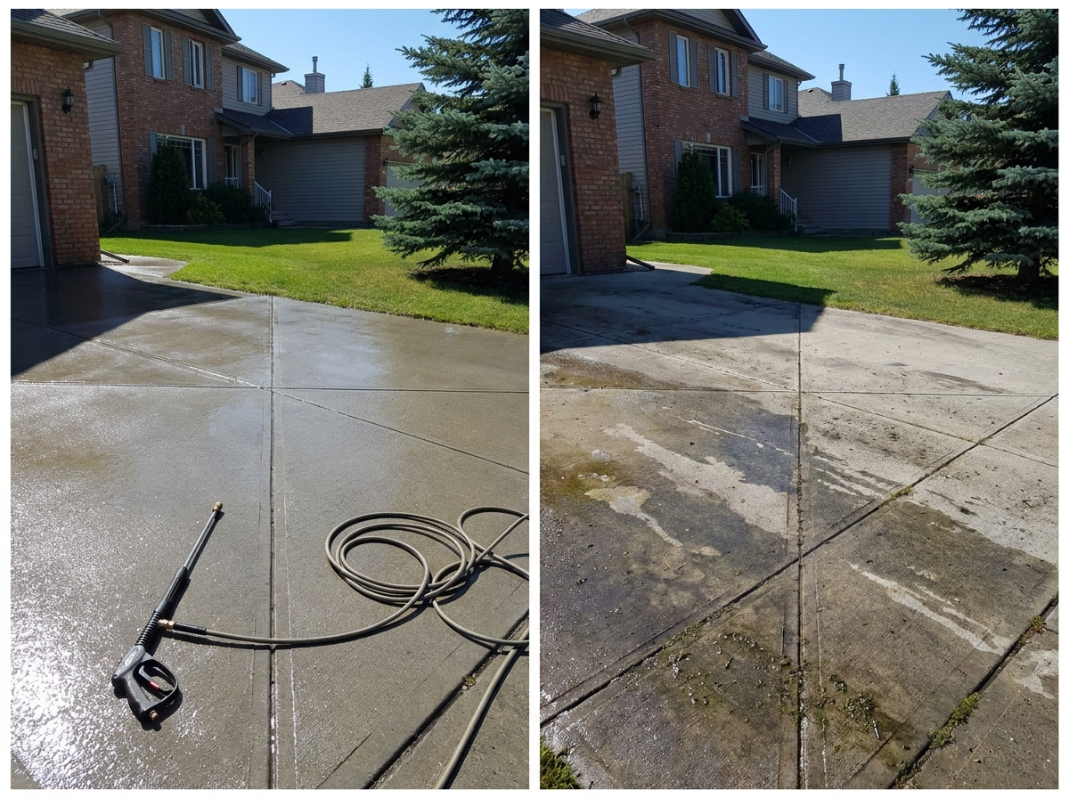 A bright streak-free two-storey window after a pure water fed pole clean on an Airdrie home